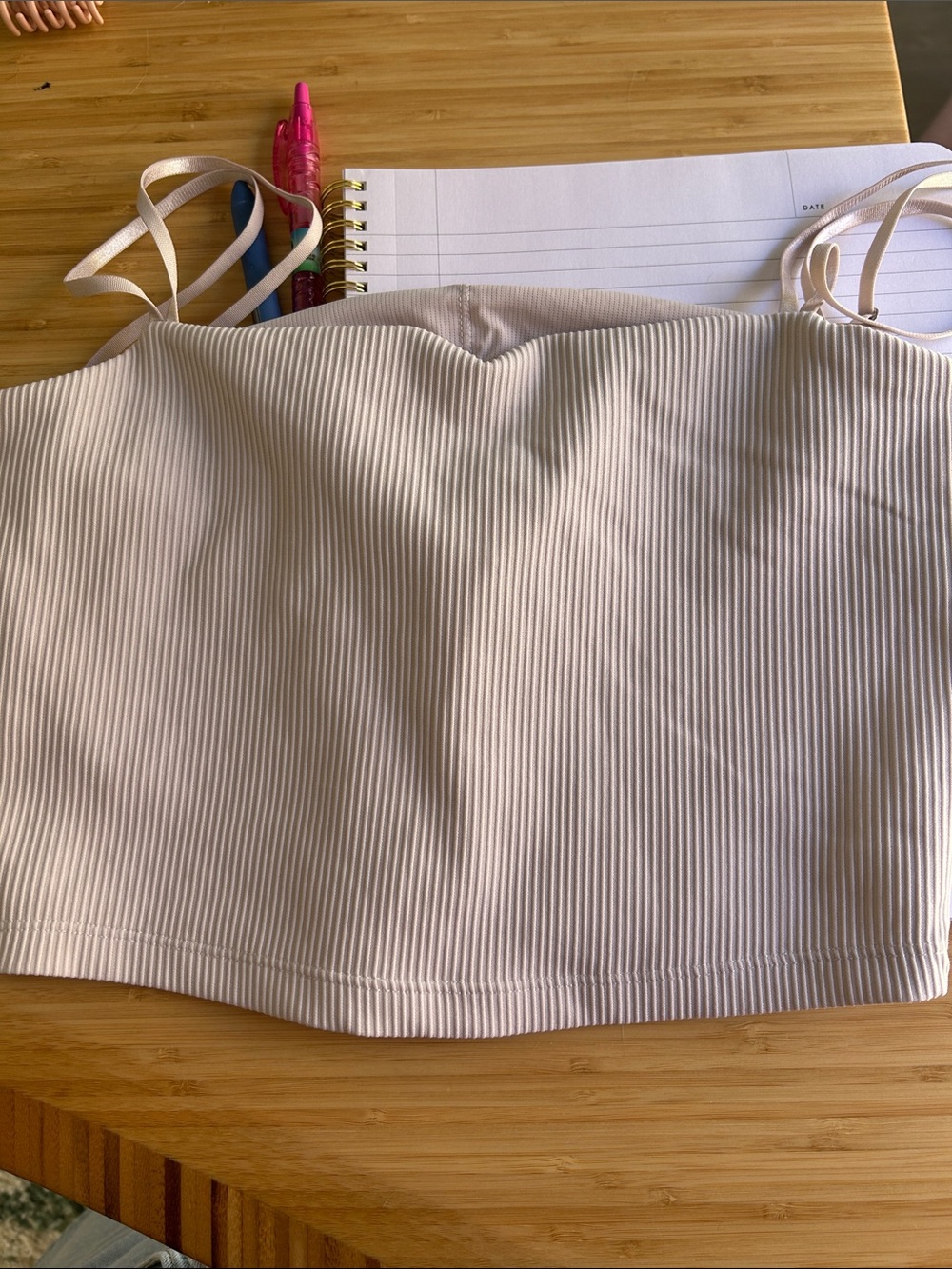 BuffBunny Ribbed Spaghetti Strap Crop Top - cream/ beige/ sand